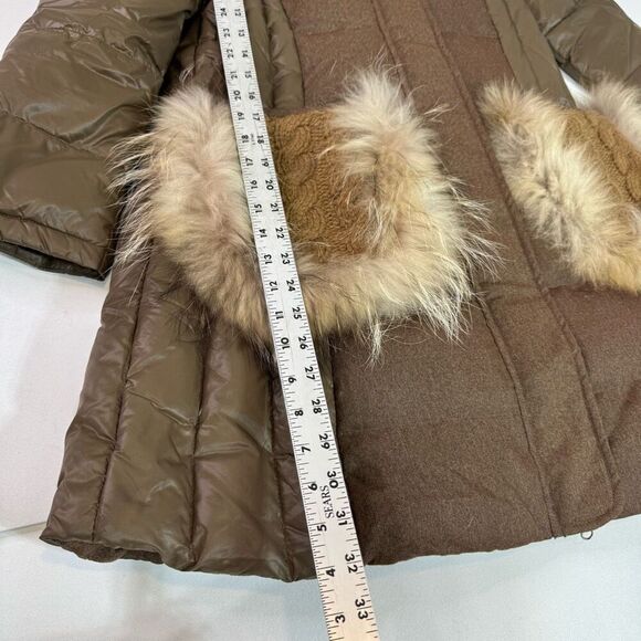 Artka Crazy in Life Coat Womens Medium Brown Tan Puffer Faux Fur Pockets Belt - Picture 8 of 13